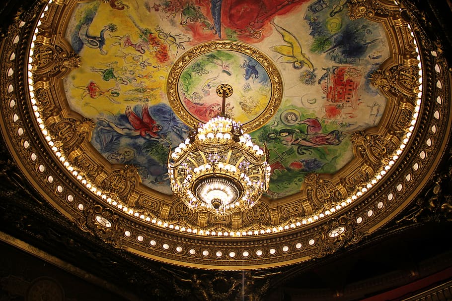paris, opera, ceiling view, indoors, no people, low angle view, HD wallpaper