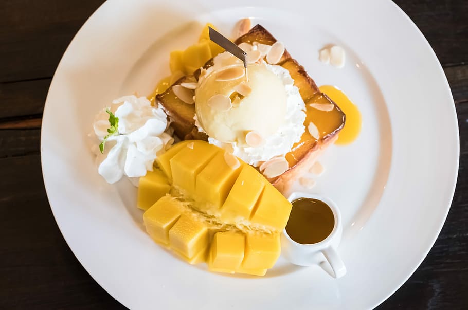 Candy, Ice Cream, Mango, food and drink, high angle view, plate HD wallpaper
