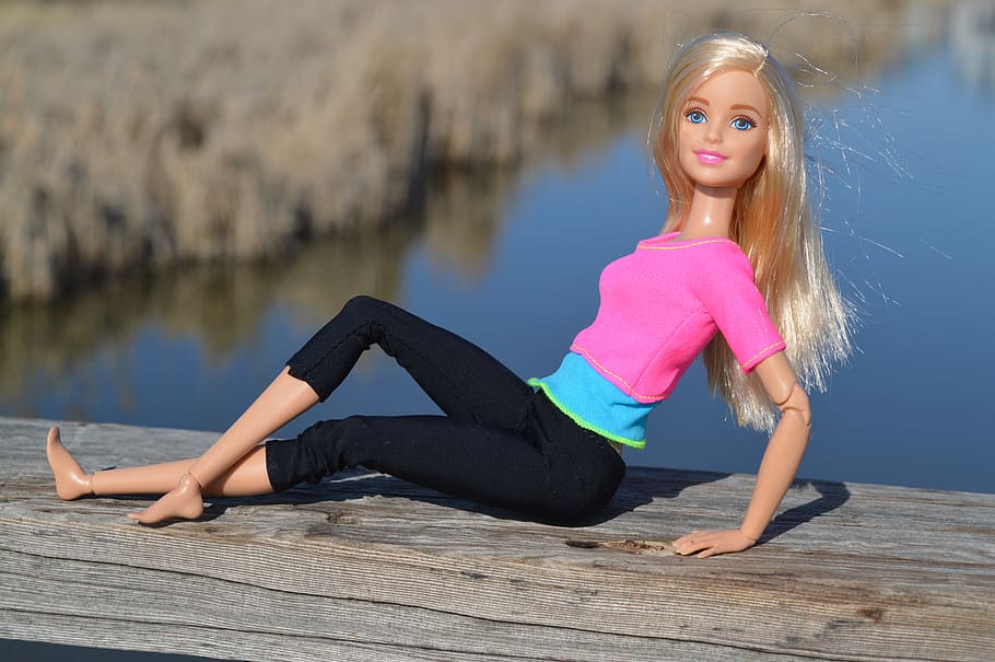 barbie, doll, posing, blonde, toy, female, model, girl, pink