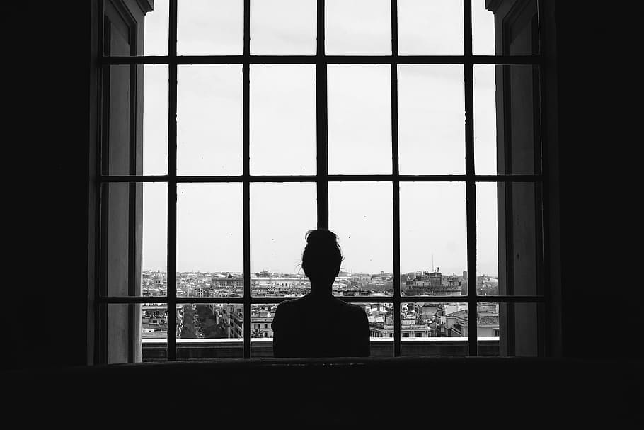 HD wallpaper: silhouette of man watching at the window, home decor