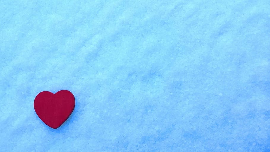 red heart on blue surface, Red, Love, Valentines Day, romance, HD wallpaper