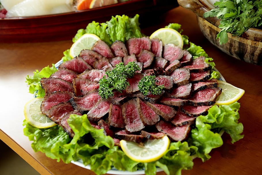 green leaf vegetable, cuisine, beef, seared, roast beef, food HD wallpaper
