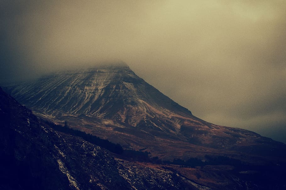 dark, clouds, mountains, hills, peaks, cliffs, outdoors, beauty in nature HD wallpaper