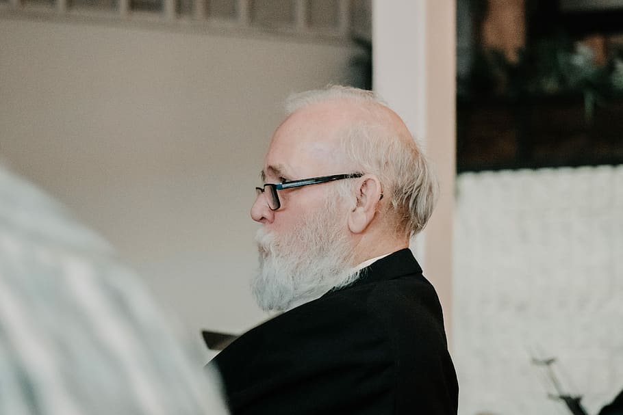 Manly, man wearing black blazer near white wall, beard, elderly HD wallpaper