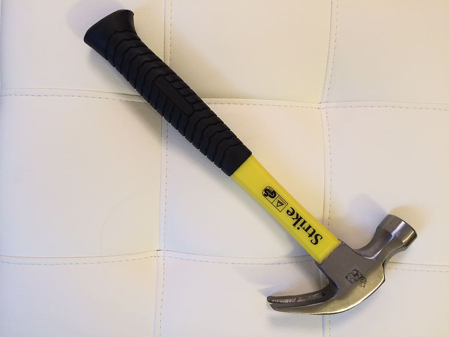 gray and yellow curved caw hammer, tool, home, fix, wooden HD wallpaper
