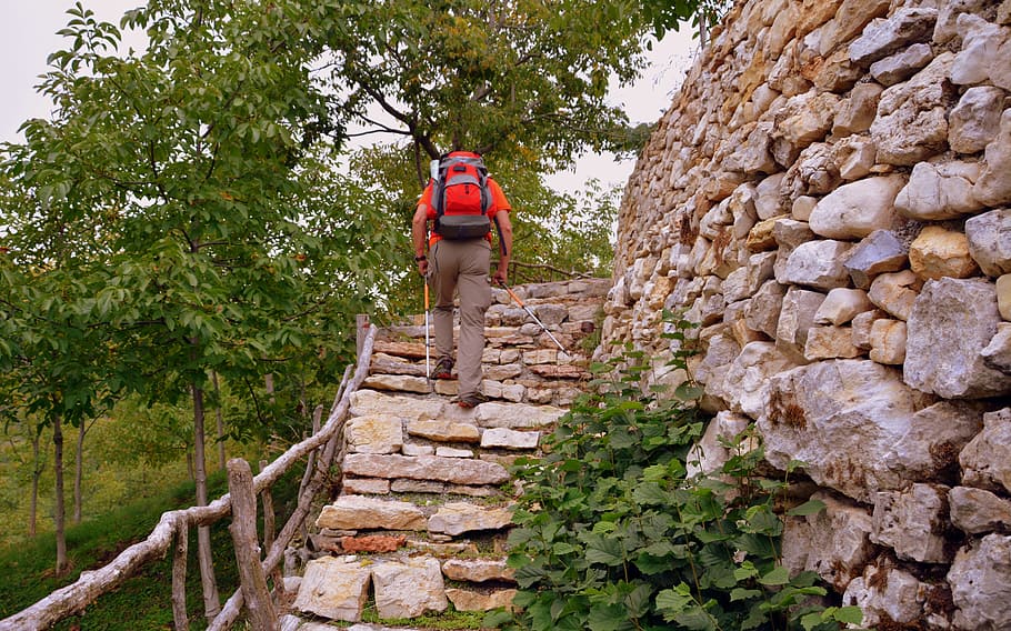 climb, scale, stone, wall, sassi, excursion, trekking, walk HD wallpaper