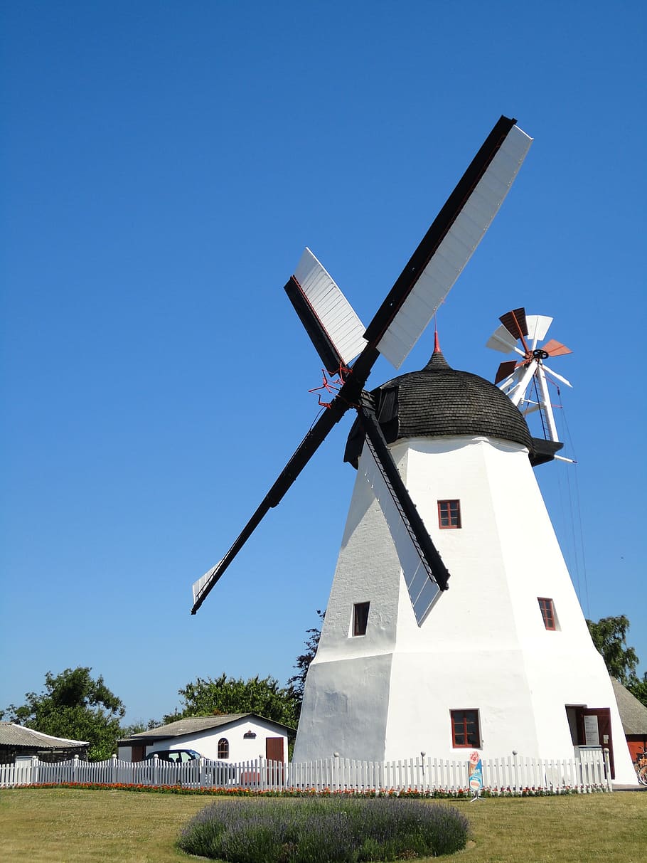 Windmill, Bornholm, Denmark, wind power, wind turbine, alternative energy HD wallpaper