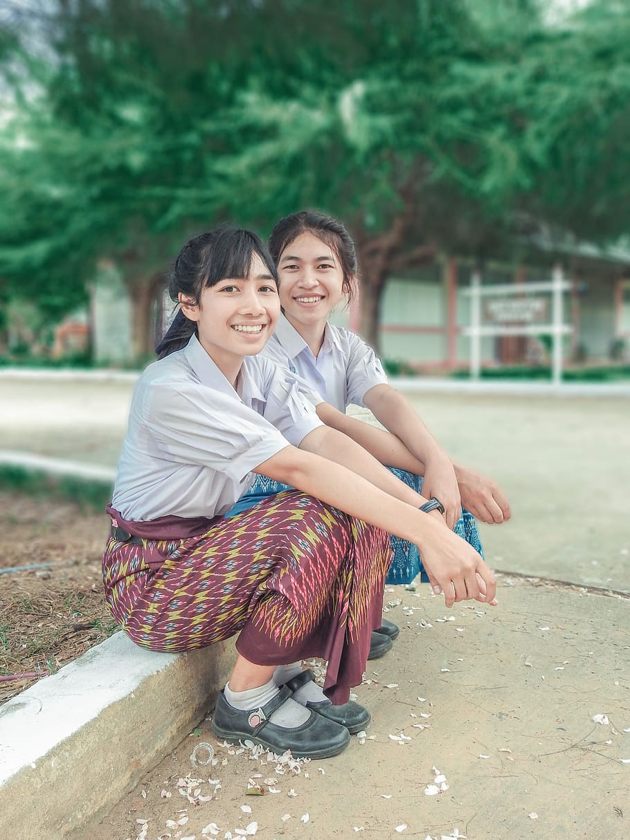 students, learning, school, girl, thailand, two people, real people HD wallpaper