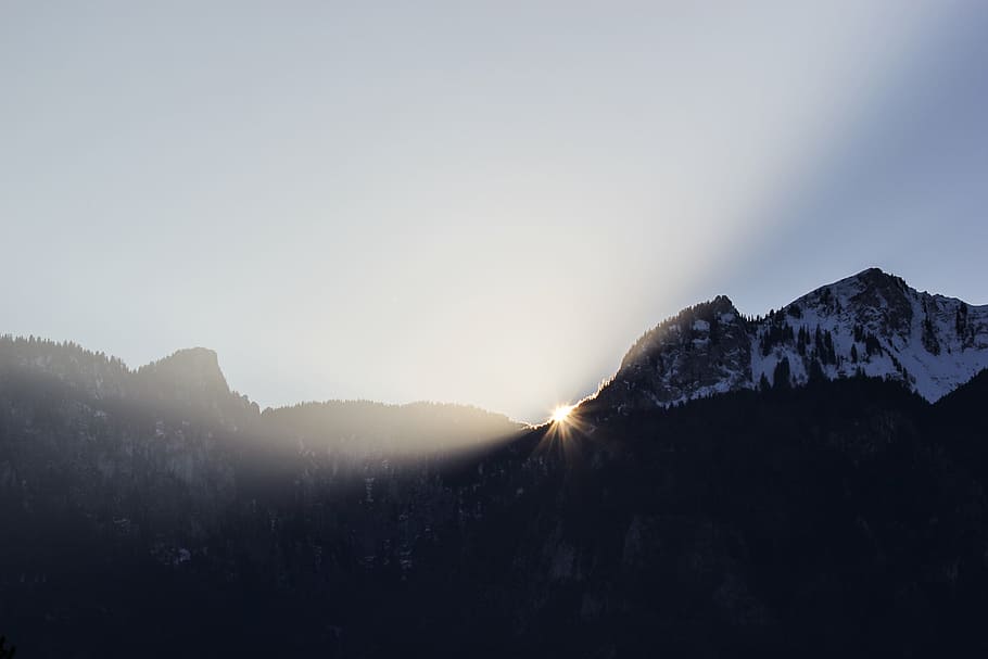 landscape photo of mountain during sunrise, highland, sky, summit HD wallpaper