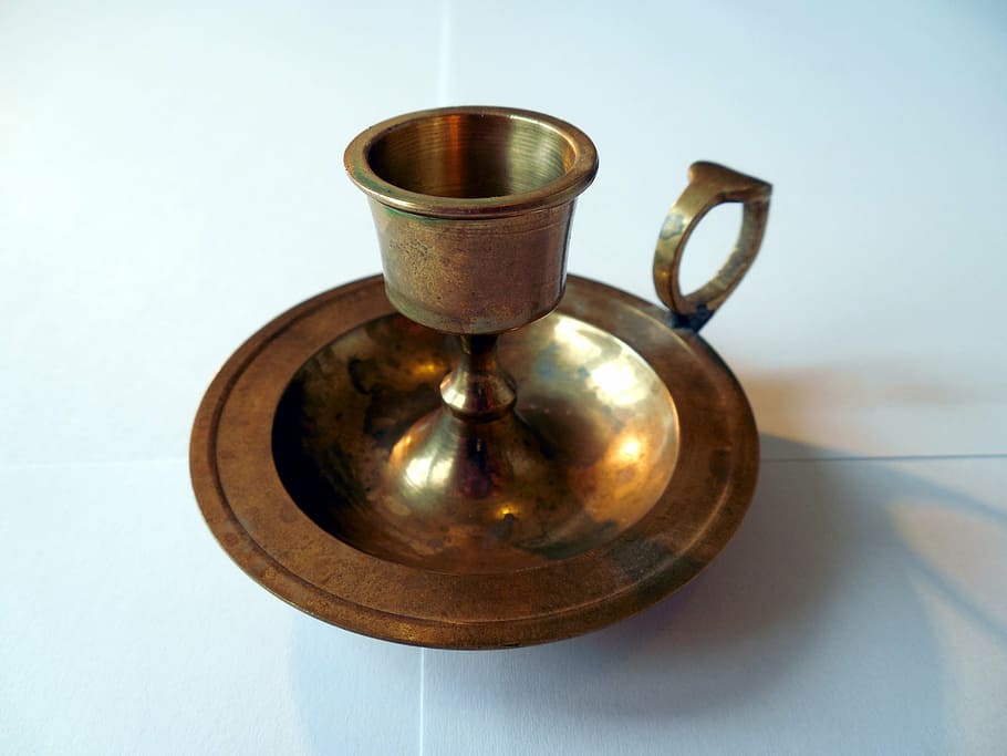 candlestick, brass, metal, old, table, cup, no people, indoors HD wallpaper