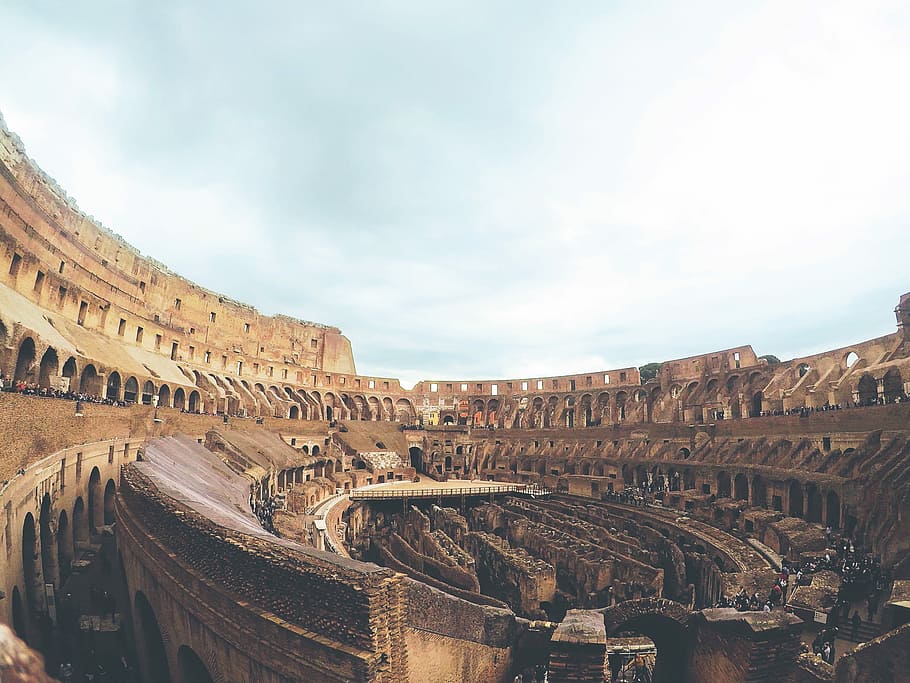 Colosseum, Rome, brown concrete building, ampitheatre, ruin, architecture HD wallpaper