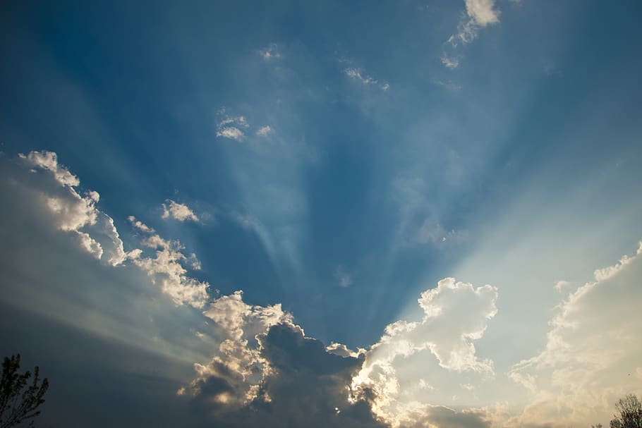 sky, clouds, sun, rays, heaven, cumulus, sunlight, blue, cloud - sky HD wallpaper