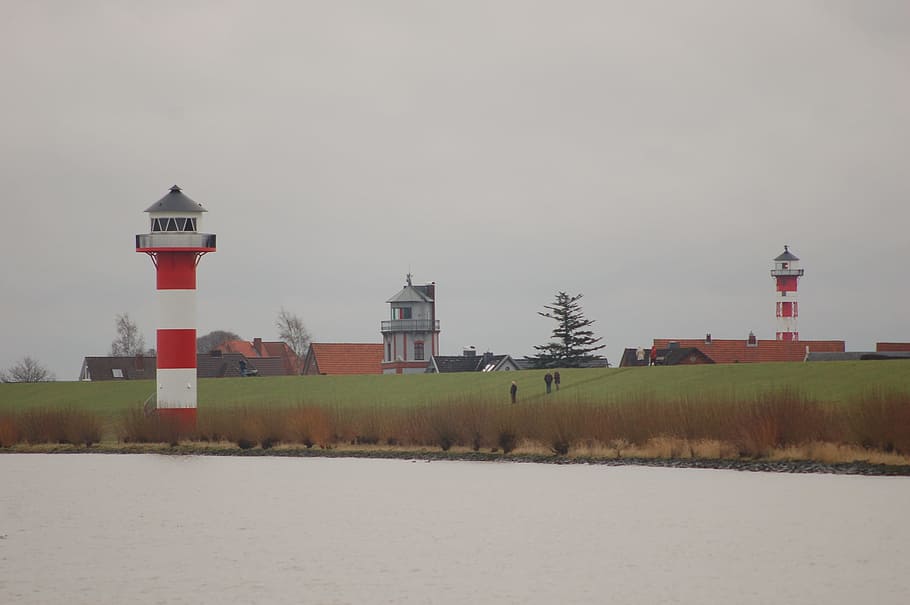 lighthouse, elbe, river, water, landscape, beacon, daymark HD wallpaper