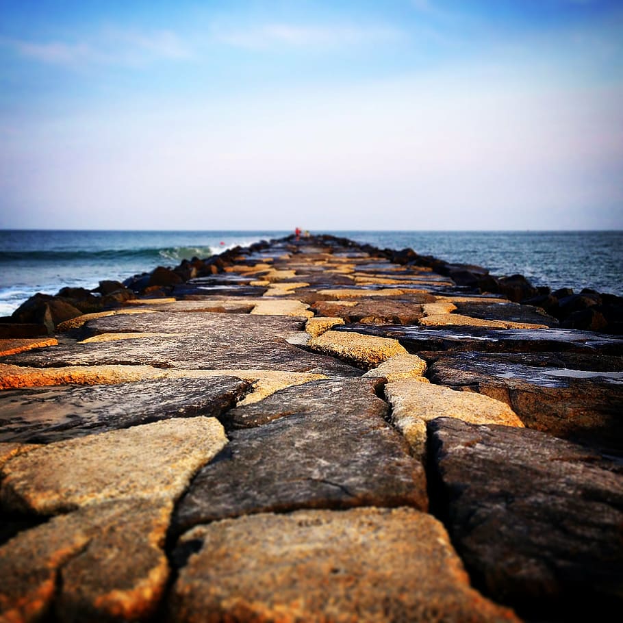 jetty, water, rocks, beach, ocean, pier, summer, travel, sea HD wallpaper