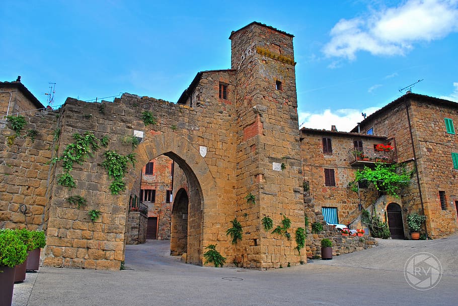 monticchiello of pienza, siena, tuscany, italy, wall, architecture
