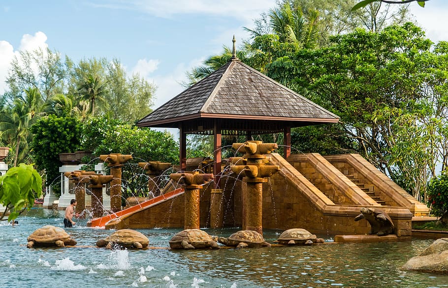 landscape photo of gazebo near body of water, phuket, thailand HD wallpaper