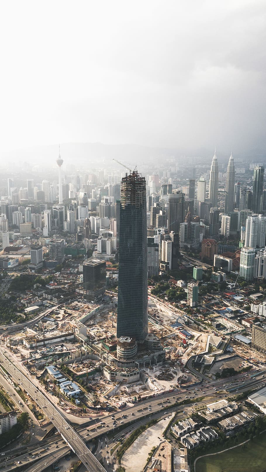 aerial photography of Malaysia skyline, aerial view of tower HD wallpaper