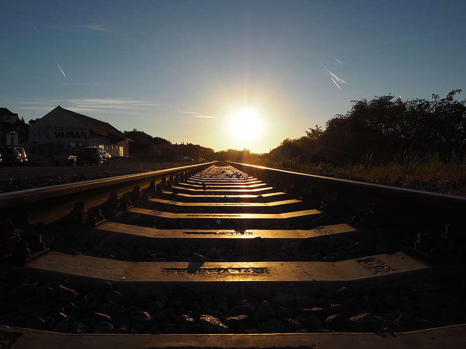 path, track, train, stop, station, blue sky, locomotive, rail transportation HD wallpaper
