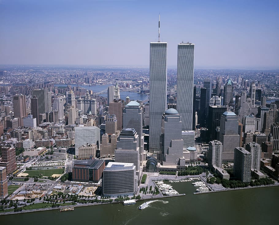 aerial view of high rise buildings, world trade center, wtc, new york city