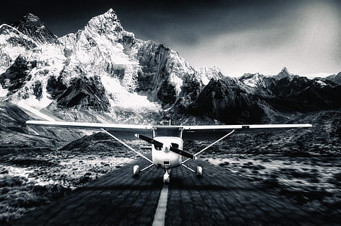grayscale photography of monoplane, aircraft, small plane, flight HD wallpaper