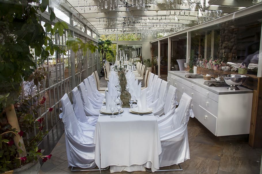 festive table, white, wedding, celebration, dining room, board HD wallpaper