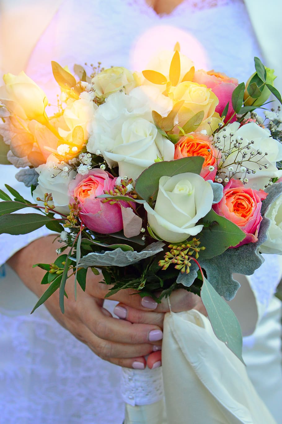 bouquet de fleurs, flower, bride, rose, celebration, love, gift, HD wallpaper