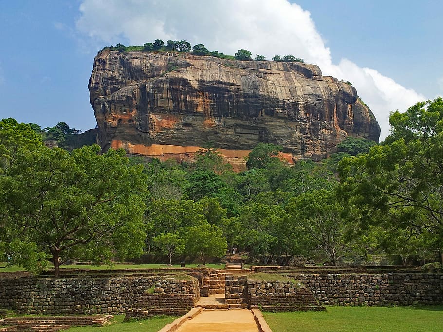 sigiriya, sri lanka, rock, landscape, asia, nature, trees, temple, HD wallpaper