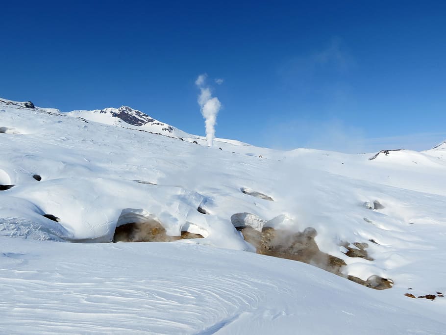 volcano, fumarole, well, pairs, post, snow, winter, mountain HD wallpaper