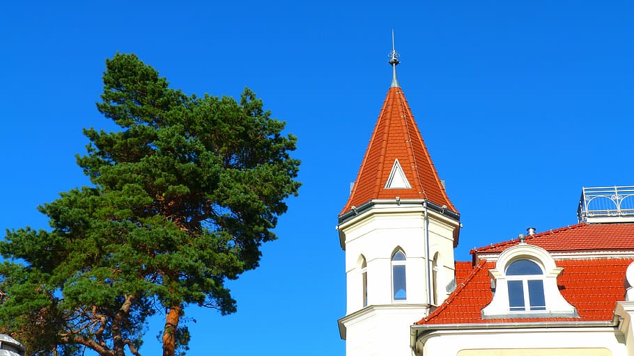 villa, building, red, architecture, tower, built structure HD wallpaper