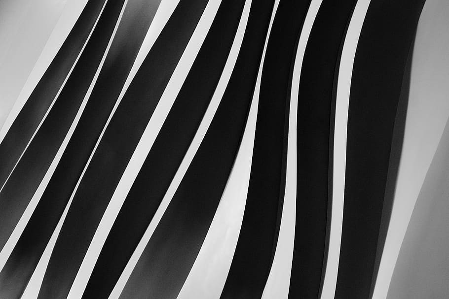stripes, black, white, lines, curves, architecture, art, full frame HD wallpaper