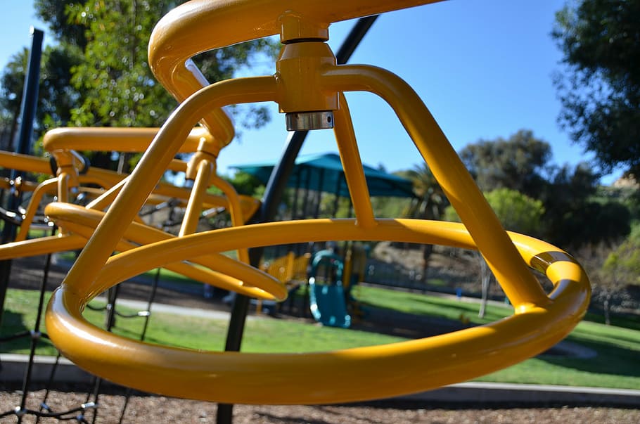 yellow bars, playground, child, focus on foreground, childhood HD wallpaper