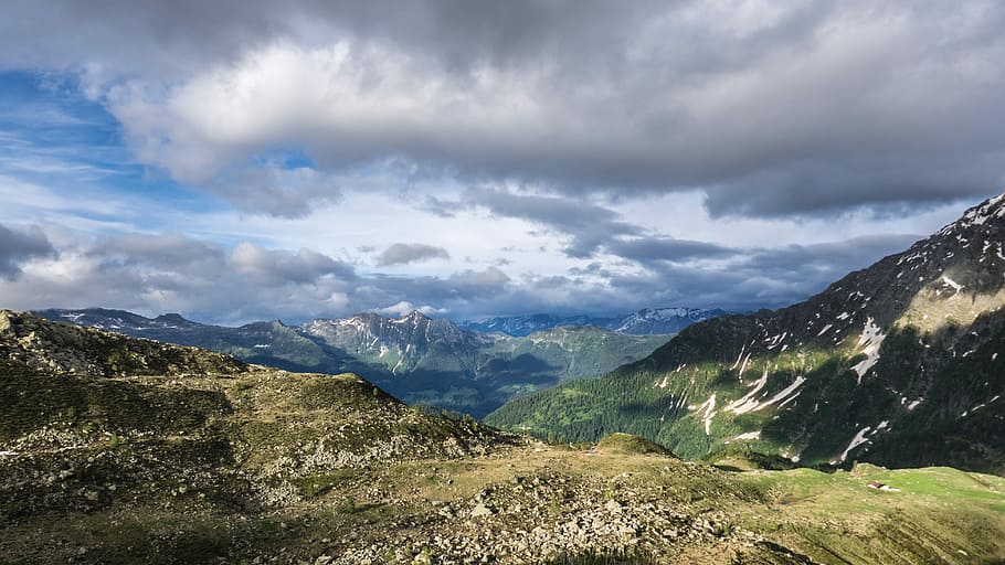 aerial photography of mountain during cloudy day, landscape HD wallpaper