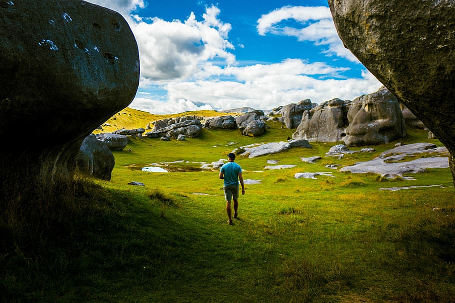 The ground was covered. Giant Rock. Ground Photography. Lost City covered by grass.