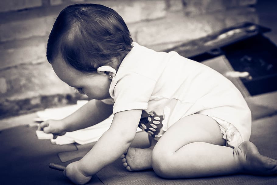 Babies, Children, Purity, Play, one Person, people, black And White HD wallpaper
