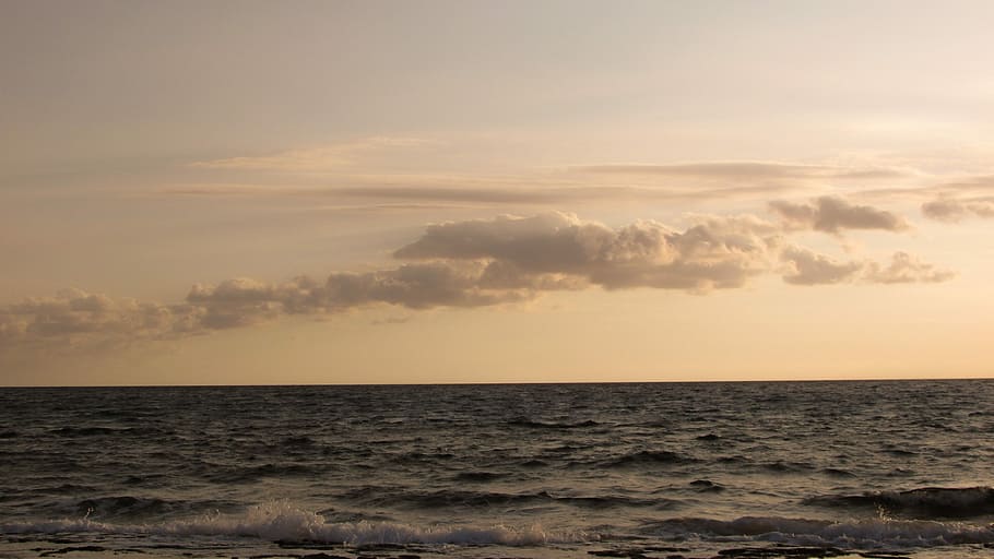 Sea, Beach, Clouds, Afternoon, Nature, autumn, scenery, sunset HD wallpaper