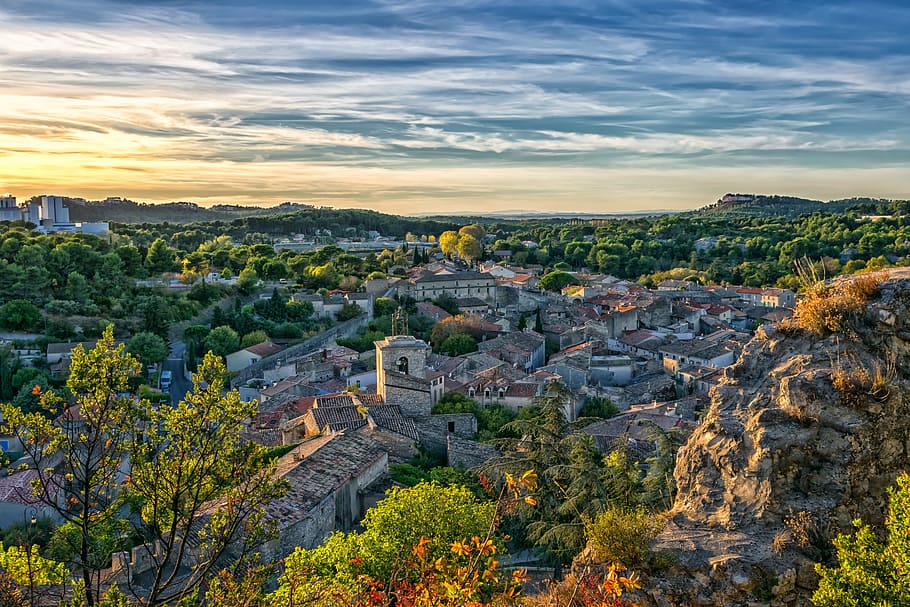 aerial view photography of town, landscape, france, provence, HD wallpaper