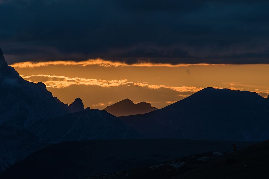 sunset, mountain, mountains, landscape, nature, clouds, italy HD wallpaper