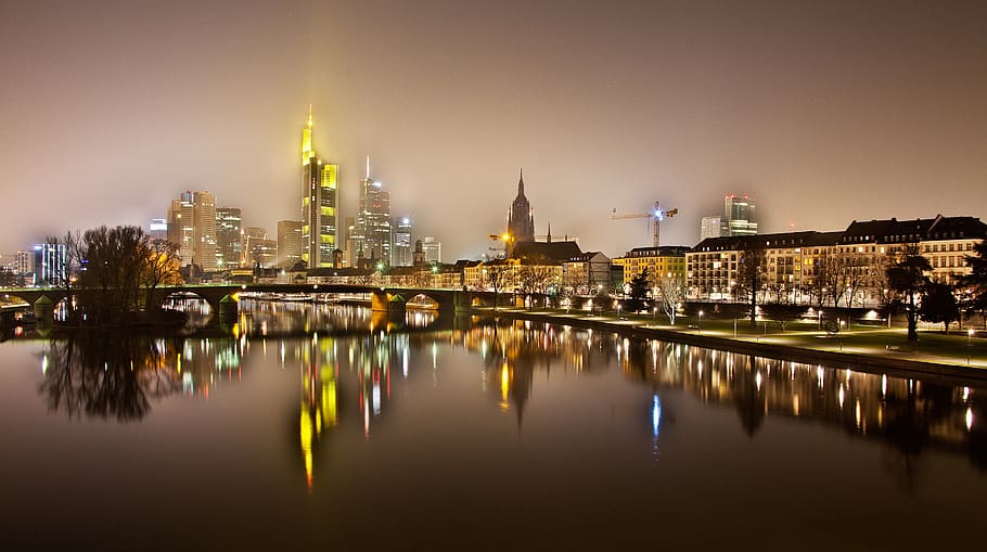 night photograph, frankfurt, westhafen, port, dri, hdr, long exposure, HD wallpaper