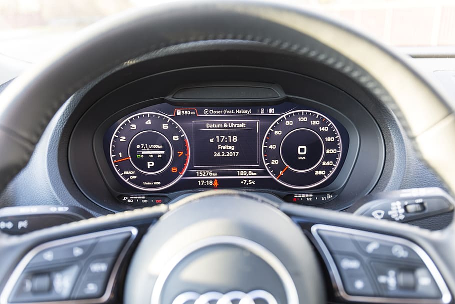 auto, audi, steering wheel, speedo, display, monitor, mode of transportation HD wallpaper