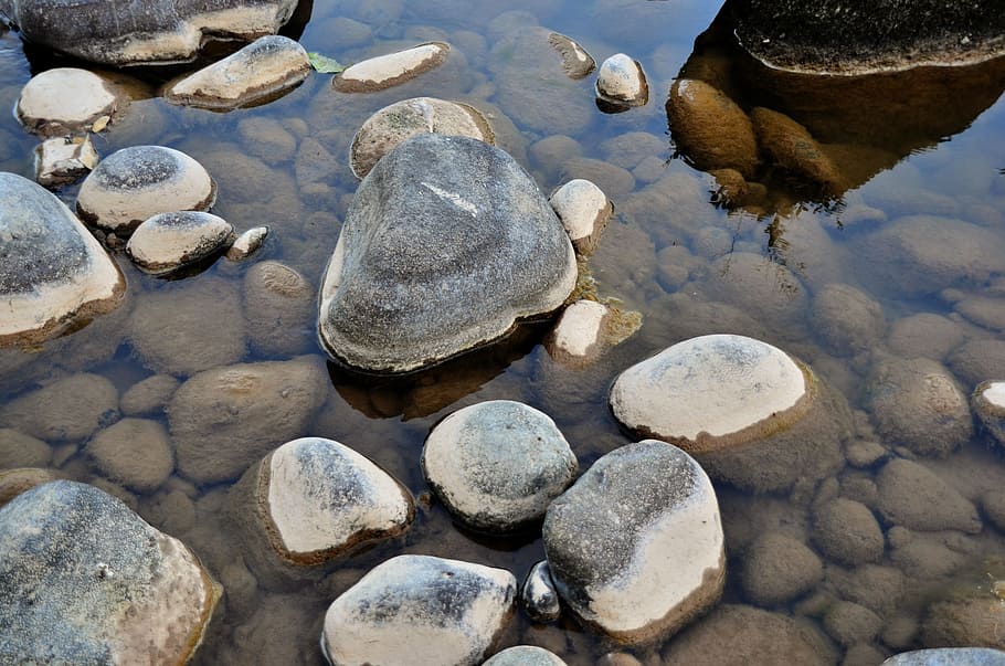 water, reflection, rocks, pebbles, outdoor, tranquil, lake HD wallpaper