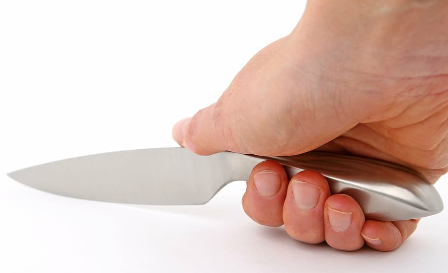 person holding gray knife, accessory, appliance, blade, bread HD wallpaper