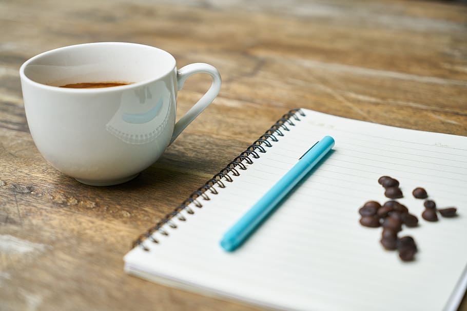 white ruled paper beside teacup, notebook, coffee, course, the work HD wallpaper