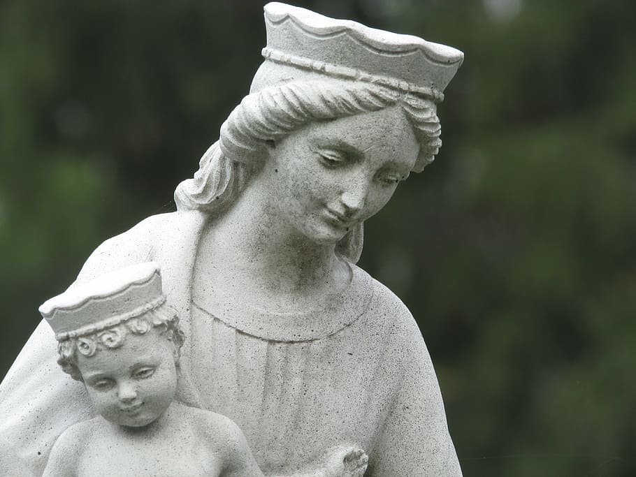 woman carrying her baby statuette, virgin mary, religious, religion