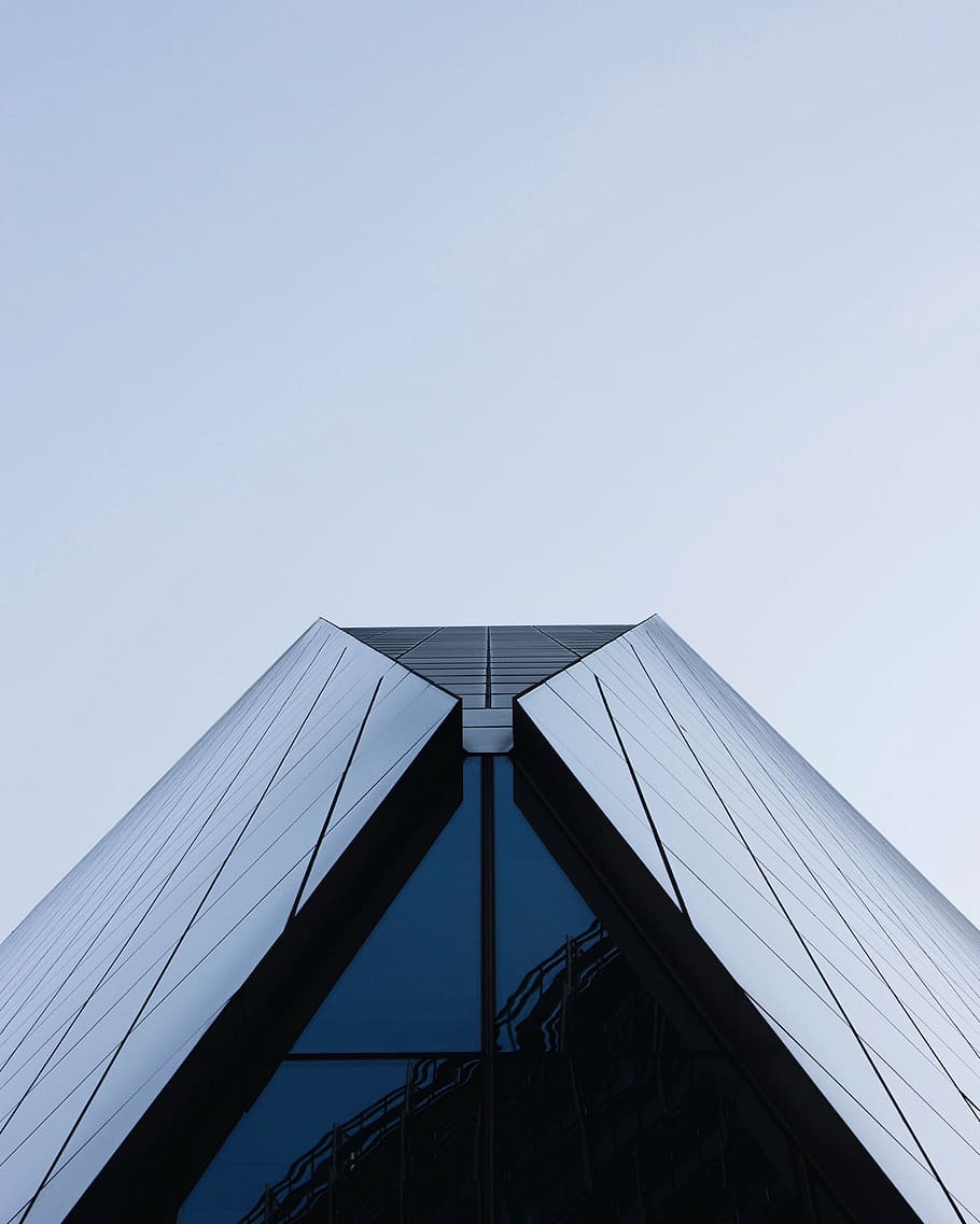 low angle gray concrete building, photo, architecture, infrastructure HD wallpaper