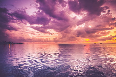 body of water photo during sunset, ocean, purple, impressive HD wallpaper