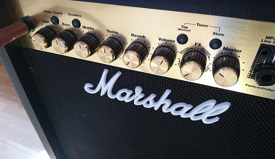 gray and black Marshall guitar amplifier, music, musician, speakers, HD wallpaper