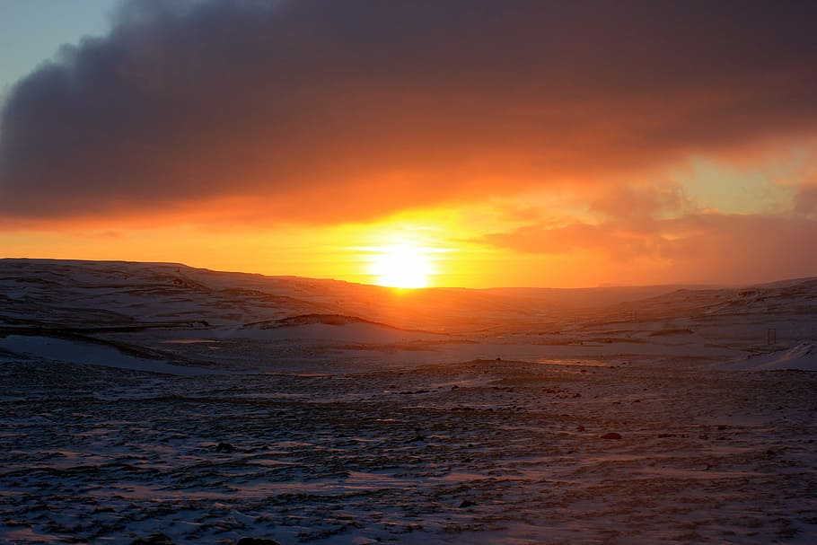 Sunset, Clouds, Snow, Nature, sky, light, outdoor, sunlight HD wallpaper