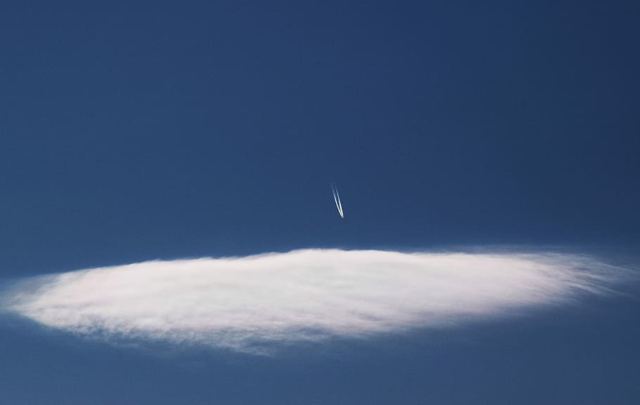 white clouds in blue sky, white cloud formation, airplane, aircraft HD wallpaper