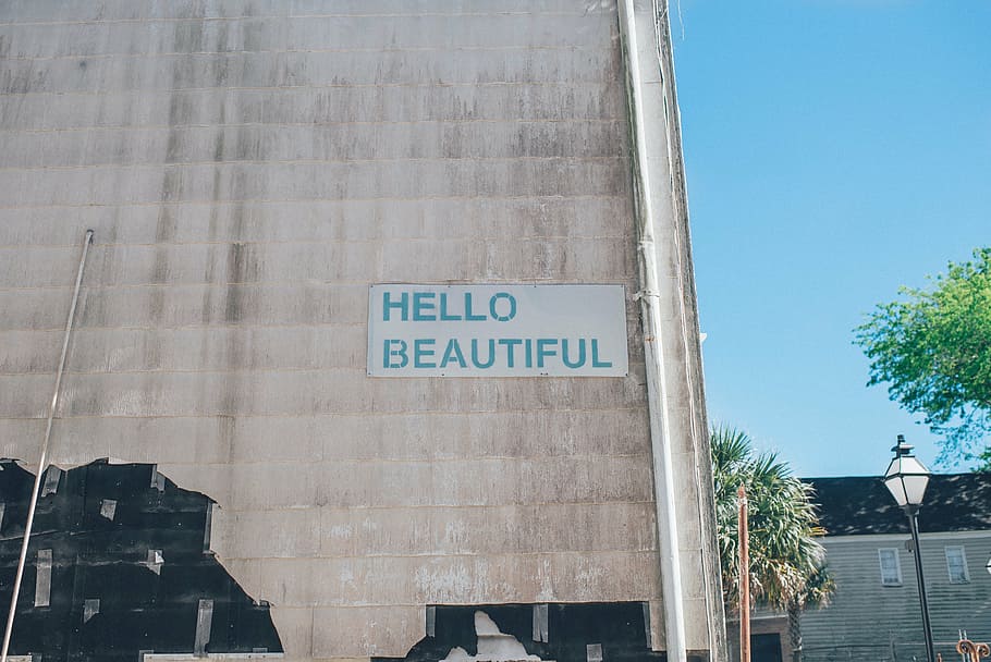 Hello Beautiful wall sticker, quotes, mural, building, city HD wallpaper
