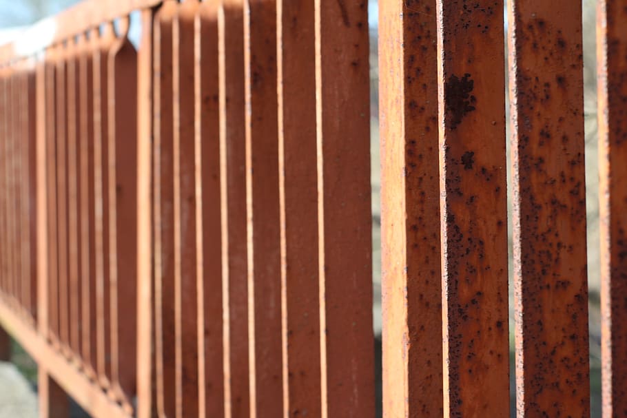 fence, rust, bridge, iron, paint, orange, brown, sun, close-up HD wallpaper